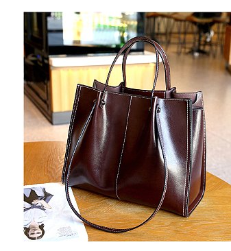 Smooth Genuine Leather Satchel - Shoulder Bag