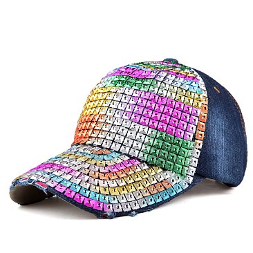 Multi Color Rhinestone Baseball Denim Cap