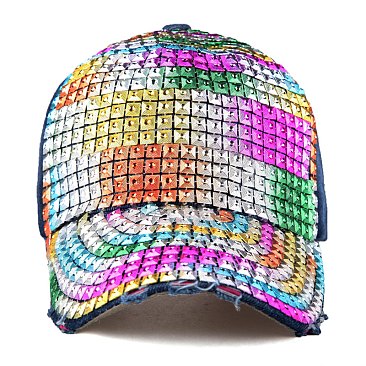 Multi Color Rhinestone Baseball Denim Cap