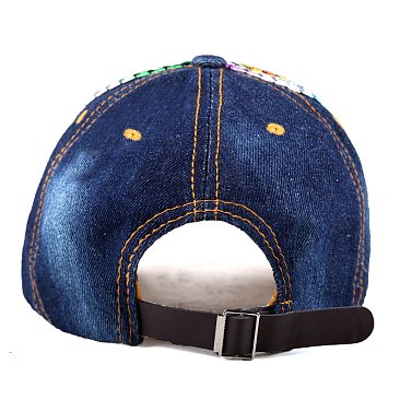 Multi Color Rhinestone Baseball Denim Cap