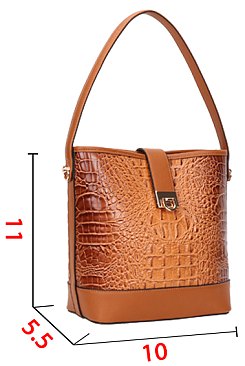 2 In 1 Croc Skin Push-Lock Satchel & Wallet Set