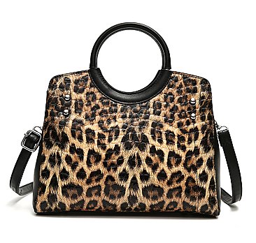 Animal Print Patent Circle Handle Satchel