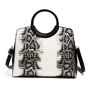 Animal Print Patent Circle Handle Satchel