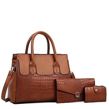 3 in 1 Crocodile & Classic Satchel Wallet Set