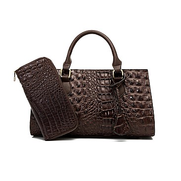 2 in 1 Crocodile Boston Satchel Wallet Set