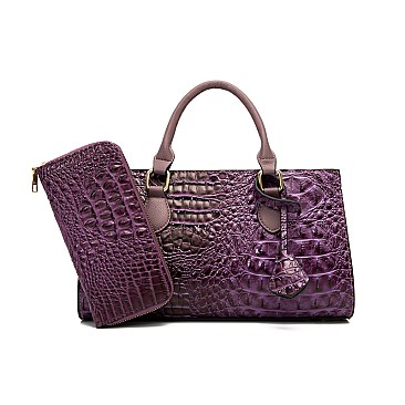 2 in 1 Crocodile Boston Satchel Wallet Set