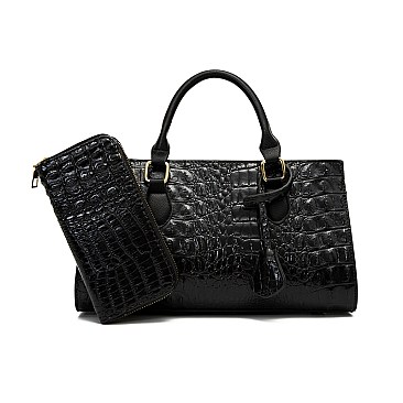 2 in 1 Crocodile Boston Satchel Wallet Set