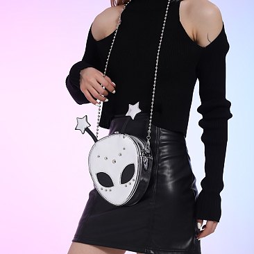 Alien Glossy Chain Strap Crossbody Bag