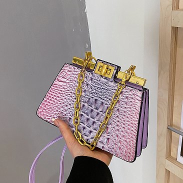 purple color handbags croc