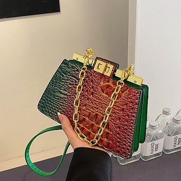 Tie-dyed Croc Metal Frame Modern Handbag with Chain Link