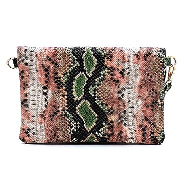 Asymmetrical Multi-Color Snake Print Flap Clutch Shoulder Bag