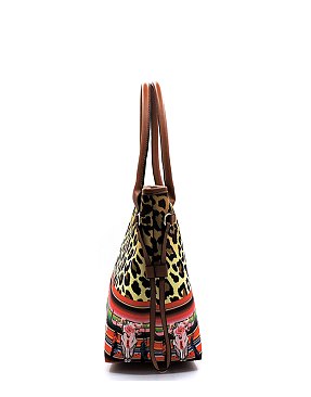 Leopard Cow Animal Flower Printed Canvas 3-in-1 Shopper