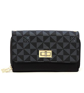 Monogram Twist Lock Double Zip Around Crossbody Wallet