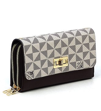 Monogram Twist Lock Double Zip Around Crossbody Wallet