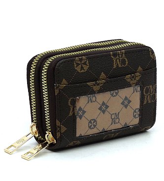 CM Monogrammed Accordion Card Holder Double Zip Wallet