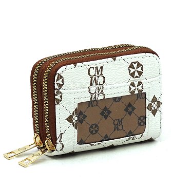 CM Monogrammed Accordion Card Holder Double Zip Wallet