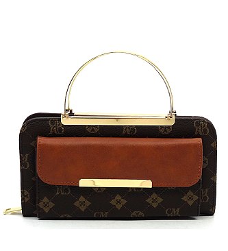 Monogrammed Round Top Handle Crossbody Bag Clutch Wallet