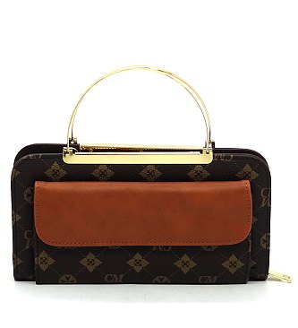 Monogrammed Round Top Handle Crossbody Bag Clutch Wallet