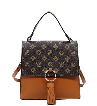 CM Monogram Ring Tassel Flap Crossbody Satchel