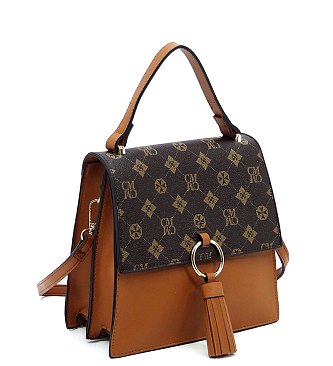 CM Monogram Ring Tassel Flap Crossbody Satchel