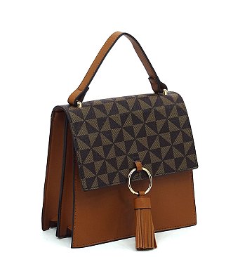 PM Monogram Ring Tassel Flap Crossbody Satchel