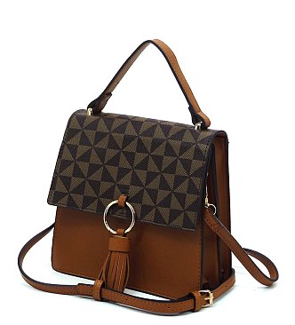 PM Monogram Ring Tassel Flap Crossbody Satchel