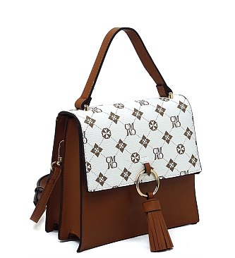 CM Monogram Ring Tassel Flap Crossbody Satchel