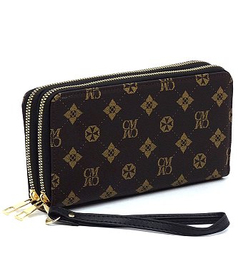 CM Monogram Double Zip Around Clutch Wallet Wristlet