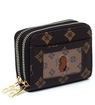 CM Monogrammed Accordion Card Holder Double Zip Wallet