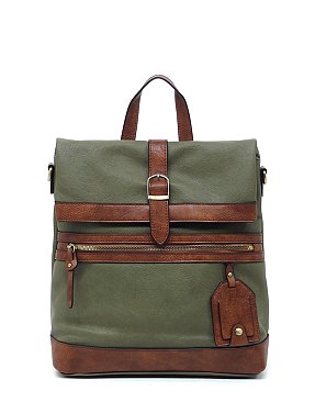 2-Tone Buckle Flap Convertible Backpack