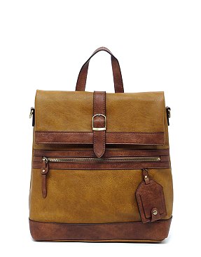 2-Tone Buckle Flap Convertible Backpack