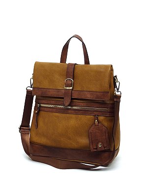 2-Tone Buckle Flap Convertible Backpack