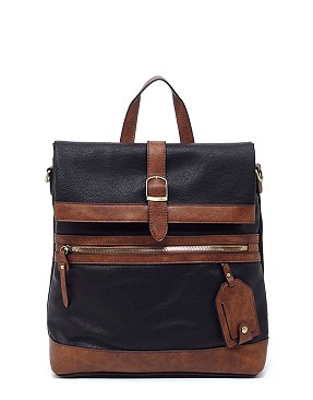 2-Tone Buckle Flap Convertible Backpack