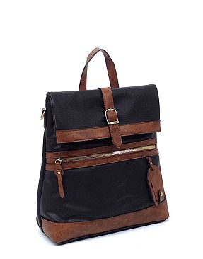 2-Tone Buckle Flap Convertible Backpack