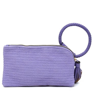 Canvas Cuff Handle Tassel Wristlet Clutch