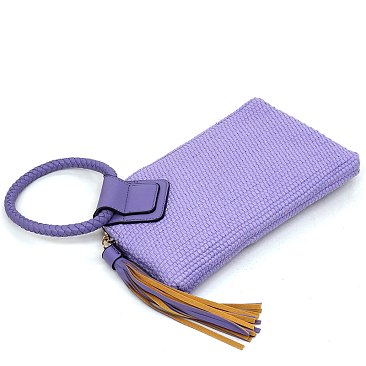 Canvas Cuff Handle Tassel Wristlet Clutch