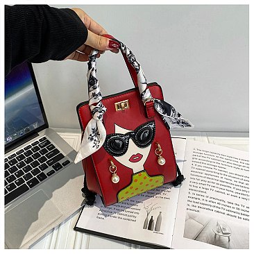 Woman with 3D Pearl Earring & Sunglasses Figure Satchel-Crossbody Bag