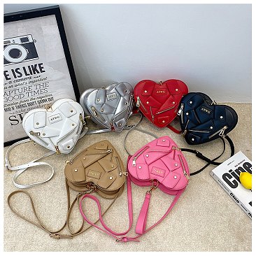 Moto Jacket Design Heart-Shape Crossbody Bag