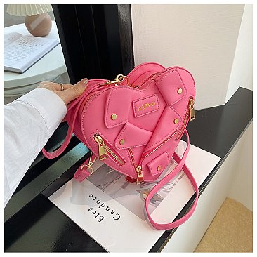 Moto Jacket Design Heart-Shape Crossbody Bag