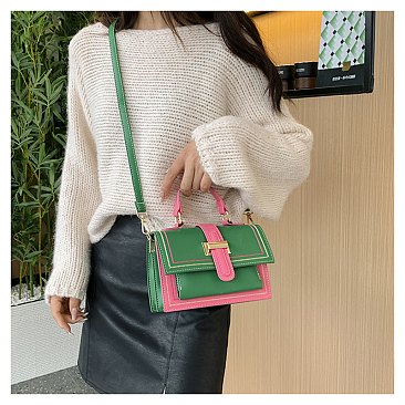 Color Combo Flap Satchel / Shoulder Bag