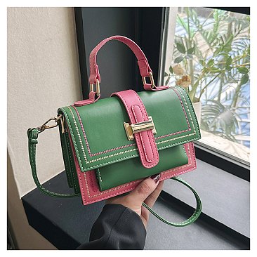 Color Combo Flap Satchel / Shoulder Bag