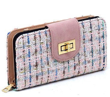 Tweed Turn Lock Crossbody Wallet