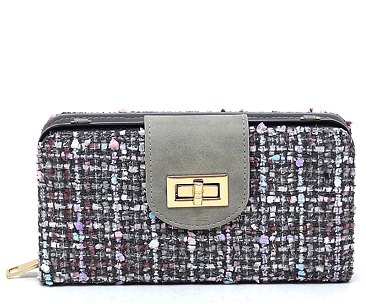 Tweed Turn Lock Crossbody Wallet