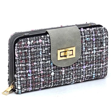 Tweed Turn Lock Crossbody Wallet