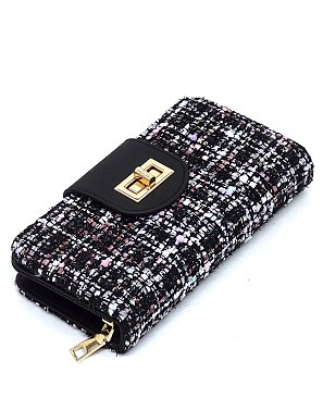 Tweed Turn Lock Crossbody Wallet