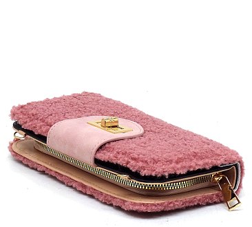 Terry Fur Turn Lock Crossbody Wallet