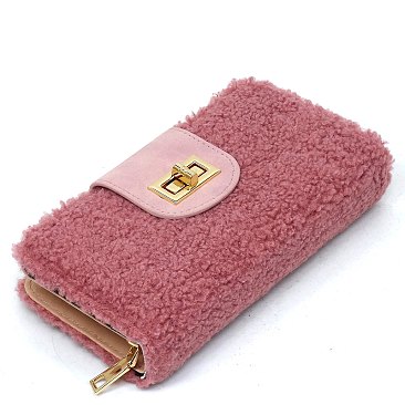 Terry Fur Turn Lock Crossbody Wallet