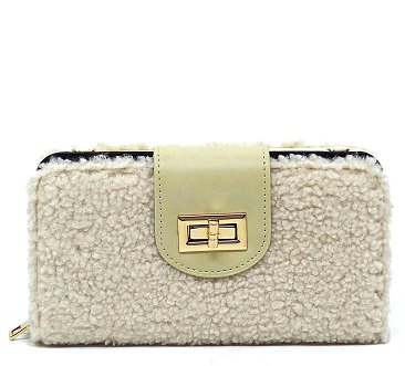 Terry Fur Turn Lock Crossbody Wallet