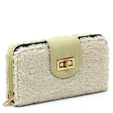 Terry Fur Turn Lock Crossbody Wallet