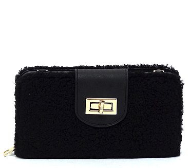 Terry Fur Turn Lock Crossbody Wallet